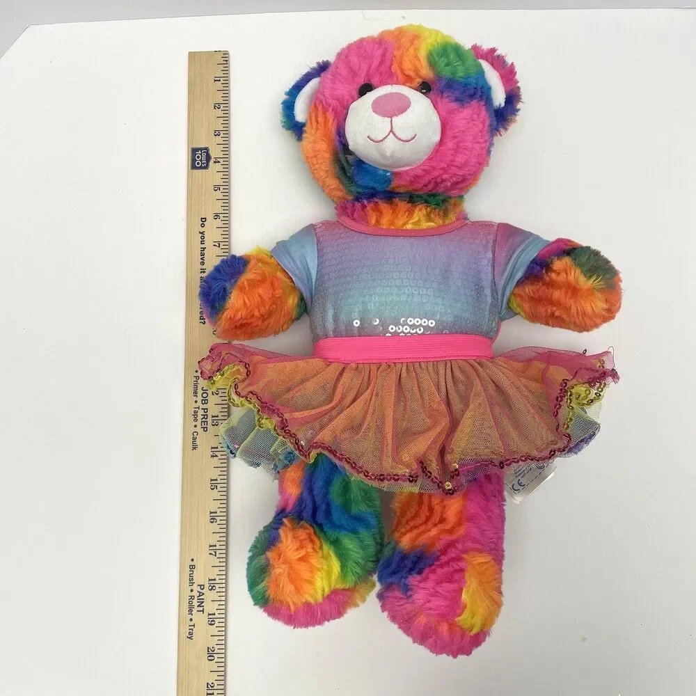 Build-A-Bear Rainbow Tie Dye Plush Teddy Bear Sequin Top Tutu Dress